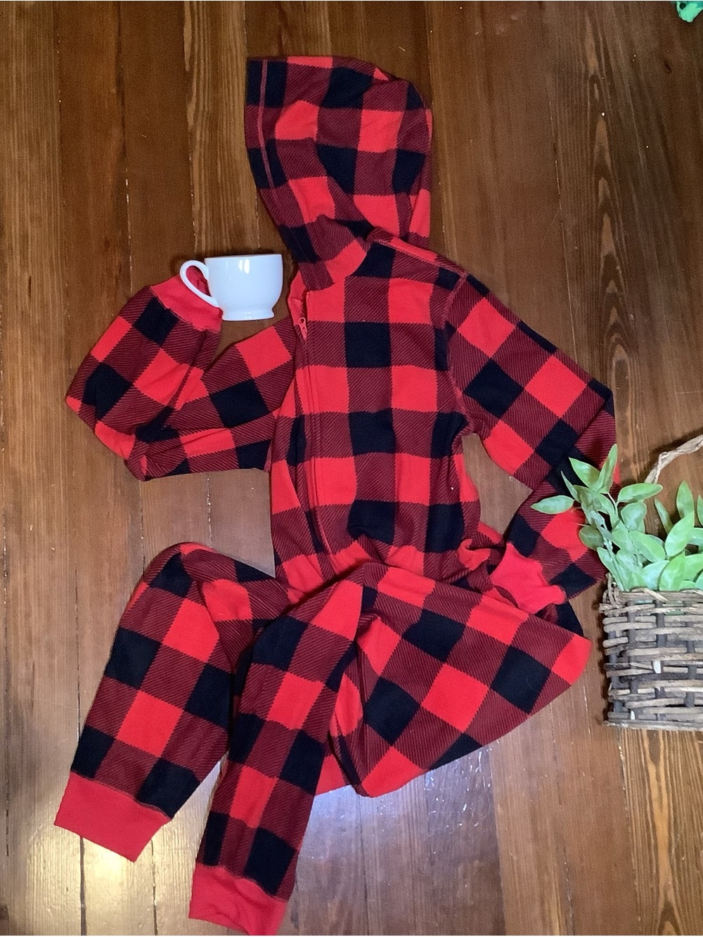 GAP Red and Black Buffalo Plaid Hooded Men’s Pajama One piece